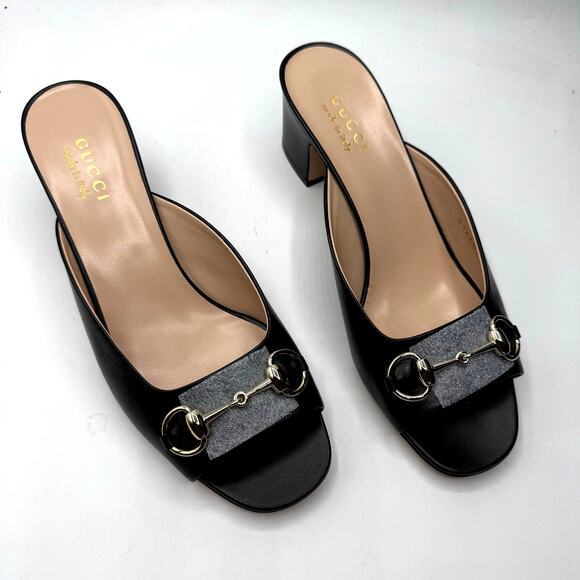 NEW Gucci Womens's Horsebit Leather Mule EU 39/US 9 Sandals Nero Black - Picture 2 of 8